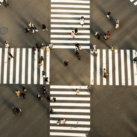Four-way pedestrian crossing, aerial shot. Image by Ryoji Iwata | unsplash.com